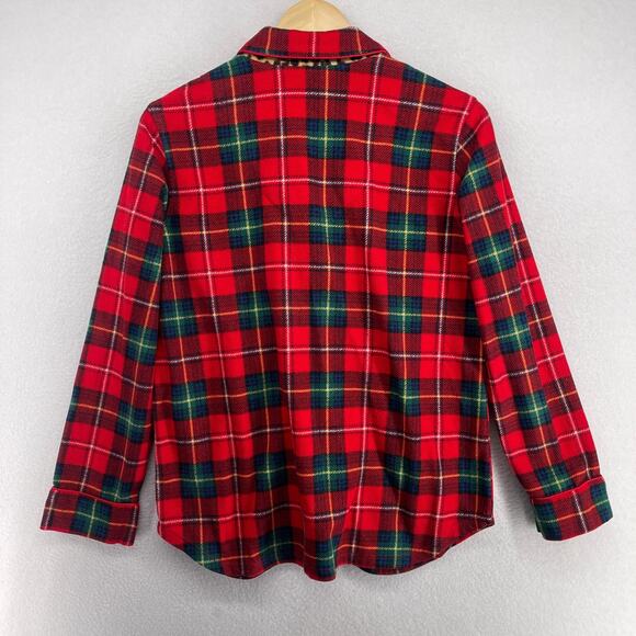 LAUREN RALPH LAUREN Pajamas Womens M Fleece Plaid Tartan Button Up Pants Red - Picture 2 of 16